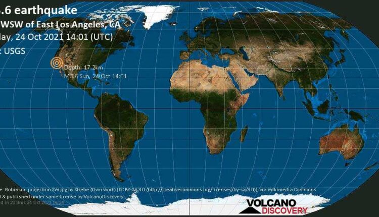 Terremoto leve mag. 3.6 - 1.5 miles WSW of East Los Angeles, Los Angeles County, California, USA, domingo, 24 oct 2021 07:01 (GMT -7)