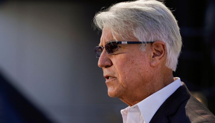 Then LA District Attorney candidate George Gascón speaks at a Los Angeles County Democratic Party news conference outside the Staples Center in Los Angeles on Oct. 1, 2020. (AP Photo/Damian Dovarganes)