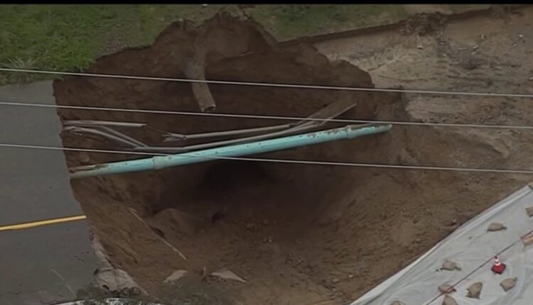 Crews Continue on Repairs for 40-Foot Deep Sinkhole in Chatsworth - NBC Los Angeles
